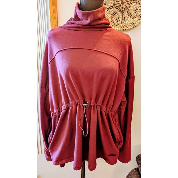 Women's Nine West Active Burgundy LS Mock Neck Shirt Large Pockets Drawstring - Picture 1 of 11